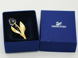 ■【YS-1】 スワロフスキー Swarovski ■ クリスタル チューリップ ブローチ ■ 全長約4.2cm 金色 ｘ クリア系 ■ 元箱 【同梱可能商品】C