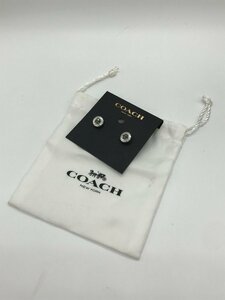 ■【YS-1】 美品 ■ コーチ COACH ピアス ■ オープン サークル ストーン ストランド シルバー系 1cm×1cm 【同梱可能商品】K■