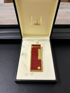 1円〜 ダンヒル ライター dunhill ゴールド&レッド　ローラー式 石交換必要品　喫煙具 ケース付き