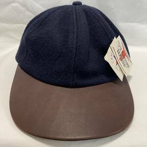 WOOL CAP 80s 90s ネイビー 6パネル 牛革 本革 レザー キャップ 帽子 USA製 アメリカ製 VINTAGE DEAD STOCK 6panel ブローナー kangol