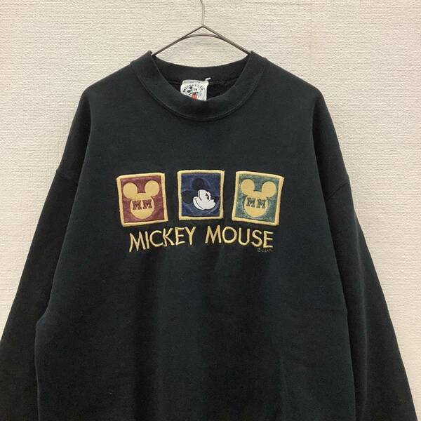MICKEY MOUSE 90s USA製 スウェット トレーナー ディズニー パイカットアイ 男女兼用 古着 size M 黒 77945
