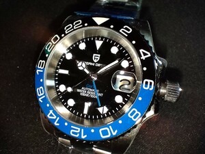 パガーニデザイン　PAGANIDESIGN PD-1662 NH-34仕様gmt BLACK ベゼル黒＆青　ねじ込み竜頭100m防水　サファイア　未使用　送料無料