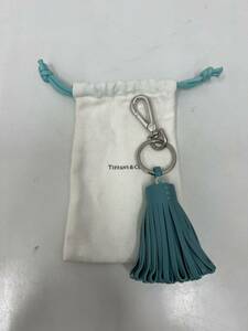 ①【袋付き】TIFFANY&Co. キーホルダー レザー BLUブルーレディース　フリンジキーホルダー