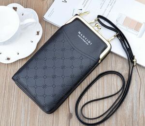  new goods unused smartphone storage . purse pochette shoulder bag black pouch gama. vertical 