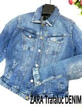 未使用　ZARA TRAFALUC DENIM　ザラ トラファルクデニム　デニムジャケット　Gジャン　サイズEUR M/ USA M　ダメージ加工_画像4