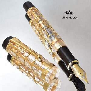 ◆●万年筆【JINHAO】Century100 金属とアクリルの融合 両用式 スケルトン 万年筆 EF極細 クリア 透明軸 デモンストレーター 新品/JH125CL*