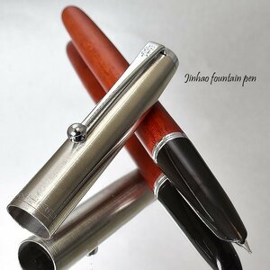 ◆●【JINHAO/ジンハオ】51A 木軸万年筆 EF 極細 天然木軸 ウッド 優しい手触り 木目 両用式 赤茶 レッドブラウン 新品 1円～/JH4WRD▲