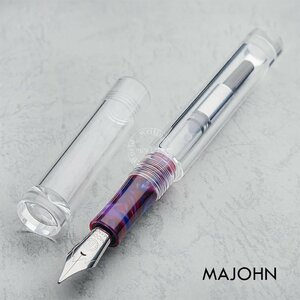 ◆▲万年筆【MAJOHN/末匠】C1 透明軸 コンバーター/アイドロップ式 F 細字 デモンストレーター 首軸:紫 クリアスポイト付 新品 1円～/MO12F