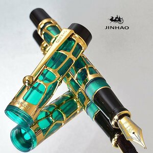 ◆●万年筆【JINHAO】Century100 金属とアクリルの融合 両用式 スケルトン 万年筆 EF極細 グリーン 緑 透明軸 デモンストレーター /JH125GN