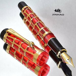 ◆●万年筆【JINHAO】 Century100 金属とアクリルの融合 両用式 スケルトン 万年筆 EF極細 レッド 赤 透明軸 デモンストレーター /JH125RD