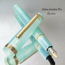 ◆●【JINHAO/ジンハオ】アクリル万年筆 トランスルーセント 半透明 バイカルブルー ゴールドトリム 美工筆 両用式 新品 1円～/JH157BIKO_画像1