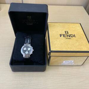 【TS0119】 FENDI フェンディ 腕時計 クロノグラフ 006-45007L-099 シルバーカラー クオーツ 不動品 レザーベルト 箱付き キズ汚れあり