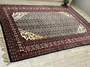 手織り絨毯 ウール 最高級 パキスタン 緻密 カーペット 261×183cm トライバルラグ ラグ キャンプ 羊毛 店舗什器 ペルシャ絨毯