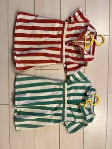 B:MING by BEAMS / ストライプ シャツ ワンピース(90cm) 赤、緑　2セット