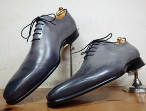 【1度使用程度/極美品】ITALY製 Santoni/サントーニ パティーヌ ホールカット プレーントゥ UK61/2 25.5cm相応/magnanni ブランキーニ