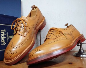 【数回履き程度/極美品】英国製 Tricker's/トリッカーズ M7254 カントリー ウィングチップ UK9 Fit.5 27.5-28cm相応/クロケット バートン