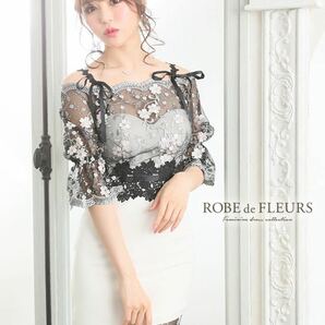 ROBE de FLEURS ローブドフルール キャバドレス ミニドレス ナイトドレス ワンピース Ｓサイズ オフショル ホワイト 白 オフショルダー