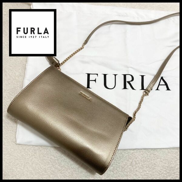 希少　フルラ　FURLA レザー　チェーンショルダーバッグ　ルナ　ゴールド