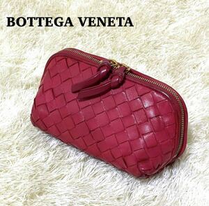 ★BOTTEGA VENETA ボッテガヴェネタ レザー イントレチャート ミニポーチ ビビットピンク★