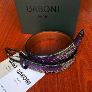 高級 EU製 定価9万◆UABONI*ユアボニ*幻のパティーヌ*ベルト◆手染 ゴールデン 調節可能 本革 レザー スーツ ビジネス 紳士用 メンズ