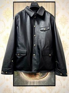 最上級EU製＆定価15万◆UABONI*Paris*レザージャケット*ユアボニ◆最上級牛革 オシャレ 本格ライダース 革ジャン オートバイ バイク 2XL/52