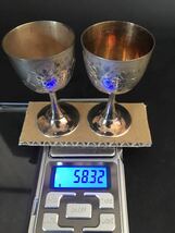 純銀　「銀製花文コップ　一対」　ぐい呑　酒盃　酒杯　58.32g アンティーク_画像8