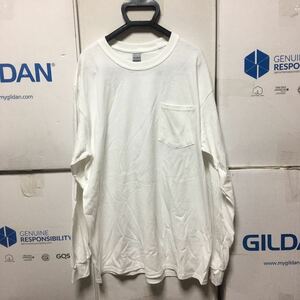 GILDAN ホワイト Lサイズ 白 ロンT 長袖無地Tシャツ ポケット付き 6.0oz ギルダン