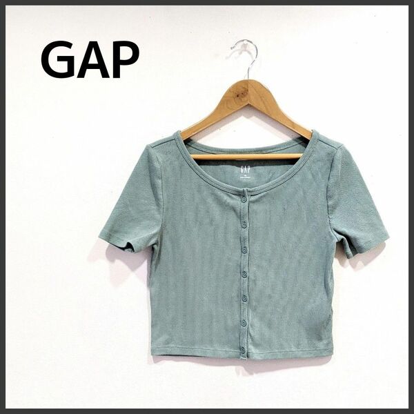 【送料無料】GAP　リブクロップ Tシャツ　半袖　グリーン　XS　小さいサイズ