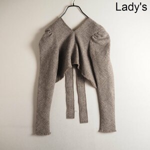 C1595P　▼MIOSMOKEY ミオズモーキー▼　23AW TWEED BACK OPEN TOP バックオープン ショート丈 ツイードトップス ブラウン 00 秋冬 rb