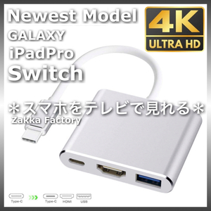 TypeC HDMI 変換アダプタ ケーブル ＊ スイッチ スマホ Galaxy Switch iPadPro テレビ プロジェクター Youtube USB タイプＣ iPhone15 接続