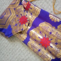 ♪4本入れ篠笛袋　帯 リメイク　40-45㌢用　　紫色亀甲柄金糸刺繍　1_画像5