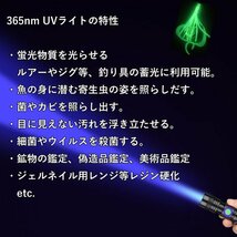 UVライト アニサキスライト 365nm 訳あり品 ブラックライト 防水IPX6 充電式 5W LED 猫の真菌発見 レジン硬化 真贋鑑定 鉱物鑑定 蓄光 B_画像7