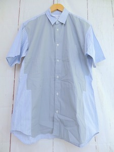 COMME des GARCONS SHIRT コムデギャルソン シャツ ストライプ切り替え半袖シャツ ブルー 綿100% L S17033