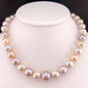 E12-3274☆☆淡水パールネックレス 11.65mm〜14.60mm 約40cm 96g (Pearl necklace 真珠 SILVER)