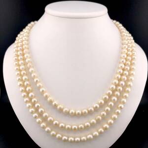 P01-0051 3連☆天然パールネックレス 7.5mm~8.0mm 約 55cm 145g ( 天然 Pearl necklace SILVER )