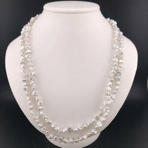 P01-0050 天然ロングパールネックレス 4.0mm~5.0mm 約120cm 85g ( 天然 ロング Pearl necklace SILVER )