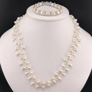 P01-0085 2点SET☆淡水パールネックレス&ブレスレット 約 5.0mm 40g 7.5mm 約 6cm 9g ( 淡水真珠 Pearl accessory )