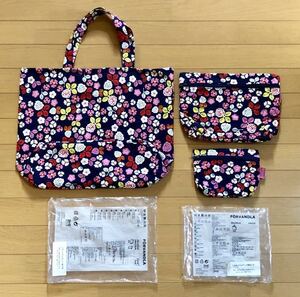 新品 IKEA トートバッグとポーチ大小の三点セット レア 非売品 イケア好きへ デザイナーPaulin Machadoデザイン ネイビー×花柄