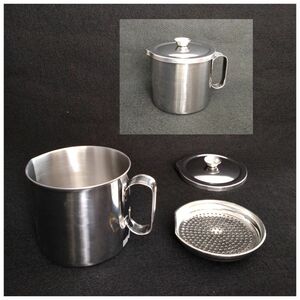 ステンレス オイルポット/STAINLESS STEEL OIL POT/ 油こし付 2重アミ 一枚絞り加工 キングフラワー【未使用品】