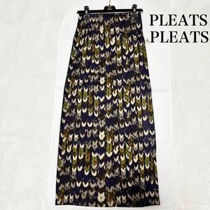 美品 PLEATS PLEATS プリーツプリーツ 総柄 プリーツ ロングスカート マキシスカート ワンピース チューブトップワンピ イッセイミヤケ 