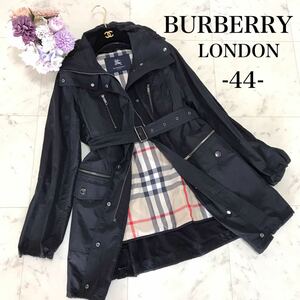 大きいサイズ BURBERRY LONDON バーバリーロンドン メガチェック ライナー付 マウンテンパーカー ベルト付 黒 ブラック 44 XL相当