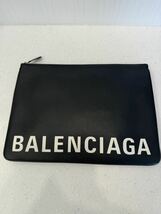 【美品】バレンシアガ BALENCIAGA ロゴレザークラッチバッグ ブラック_画像1