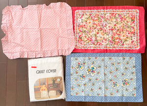 новый товар не использовался подушка покрытие pillow кейс 3 листов Showa Retro розовый полька-дот голубой маленький цветочный принт оборка чехол на подушку для сидения 4 шт. комплект сделано в Японии переделка ткань 