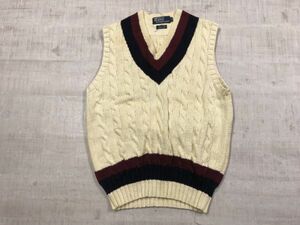 ポロ ラルフローレン Polo by Ralph Lauren レトロ トラッド チルデン ハンドニット コットンニット ベスト メンズ 綿100% S アイボリー