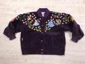 子供服 キッズ レトロ アメカジ フォークロア カントリー 古着 ディズニー刺繍 ベロア ベルベット ボタン ジャケット ブルゾン 紫