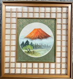  genuine work guarantee height mountain . male oil painting [ scorch Fuji ] red Fuji Japan .. house 