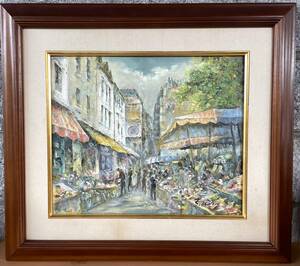 Art hand Auction Guaranteed authentic Nagata Shin Muffetard Market Oil painting No. 8 Image: Width 455mm Height 390mm, Painting, Oil painting, Nature, Landscape painting