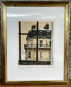 Art hand Auction Guaranteed authentic. Takanori Ogisu View from the Window Lithograph, signed by the artist, 1981, serial number 11/300, landscape, streetscape, print, painting, wooden box included, Artwork, Prints, Lithography, Lithograph