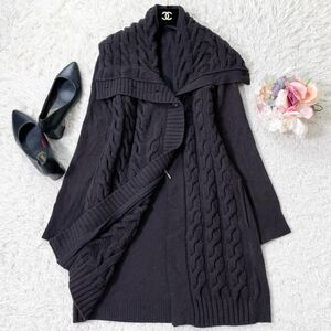 美品★マックスマーラ Max Mara★ケーブル編み★カシミヤ使用*ダブルジップ★ロングカーディガン★ビッグカラーニットコート ～FREESIZE～