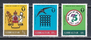 ジブラルタル 1982年 #437-9(NH) 各種記念 / 商工会議所100年, 英軍郵便事業100年, 国際スカウト年